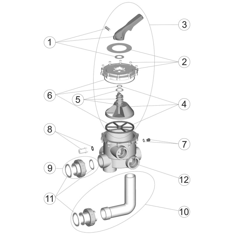 Pièces détachées Vanne SIDE 1 1/2" et 2" avec liaisons (ASTRALPOOL, CERTIKIN, SNTE)