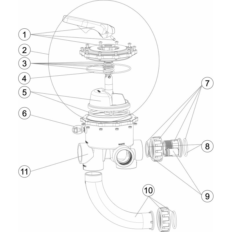 Pièces détachées Vanne SIDE CLASSIC PLUS 2" avec liaisons (ASTRALPOOL)