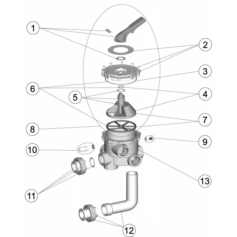 Pièces détachées Vanne SIDE compatible HAYWARD avec liaisons entraxe 153 mm (ASTRALPOOL)