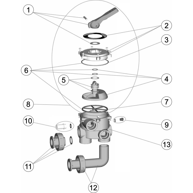 Pièces détachées Vanne SIDE compatible PENTAIR 1 1/2" avec liaisons (ASTRALPOOL)