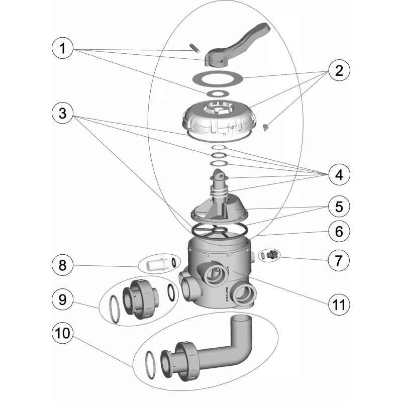 Pièces détachées Vanne SIDE MPV 1 1/2" avec liaisons (ASTRALPOOL)