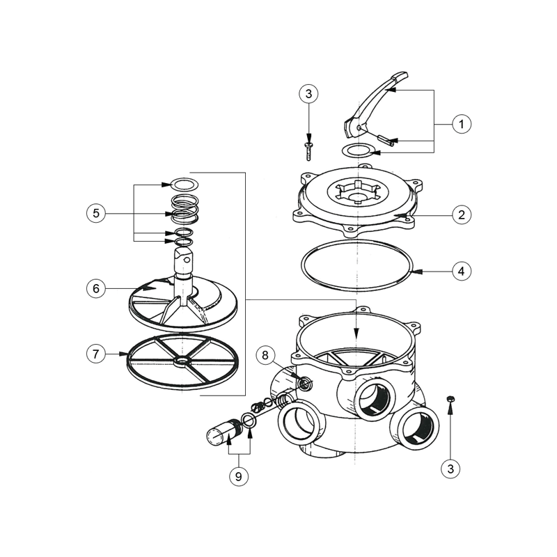 Pièces détachées Vanne Top et Side 1'1-2 - 2' - 3' (avant 2006) (SNTE, PERAQUA PRAHER, ASTRALPOOL)